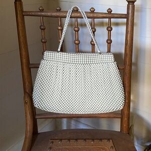 Whiting And Davis White Beaded Bag - Vintage 1950s